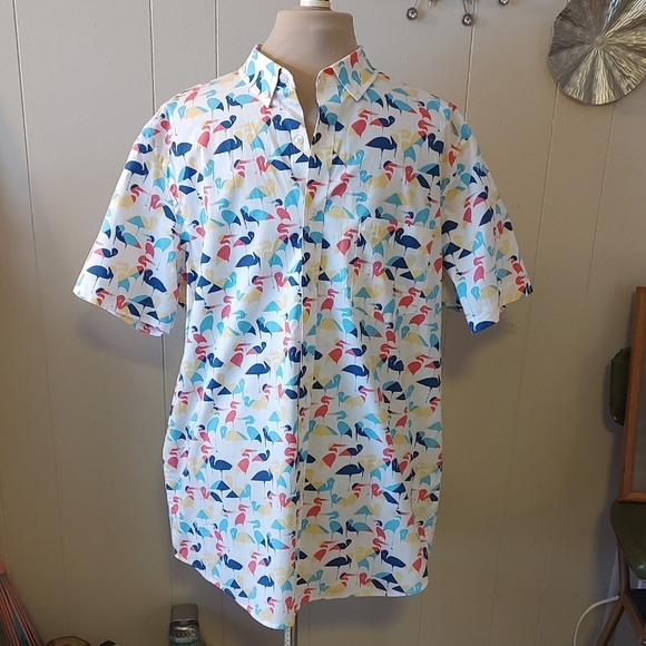 Club Room Short Sleeve Retro Flamingo Casual Button Down Shirt XL Never Worn - Picture 2 of 11